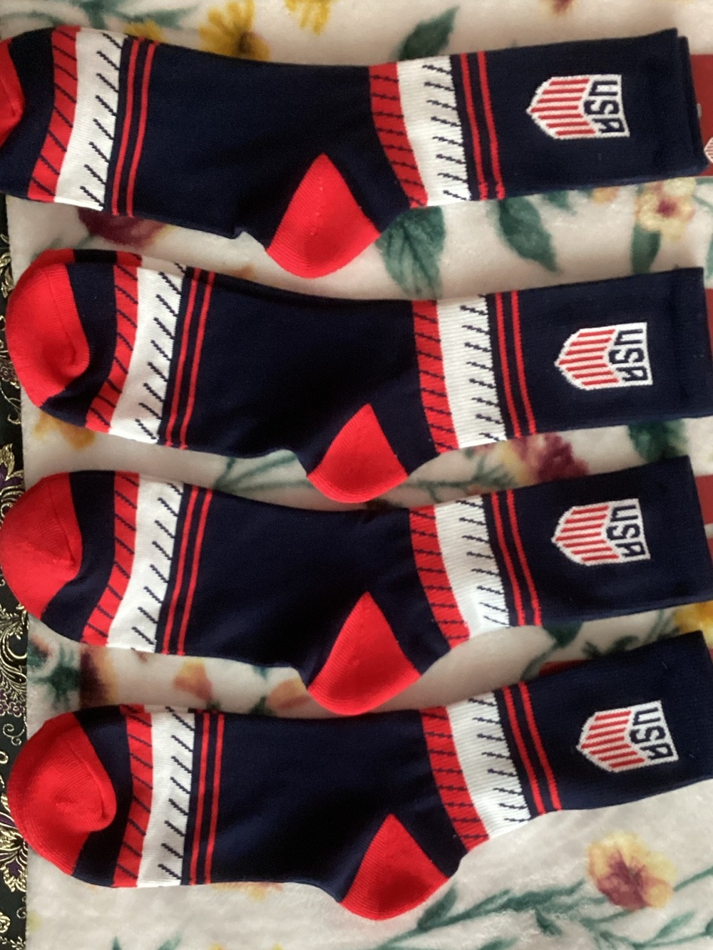 USA Logo Navy & Red Athletic Crew Socks - Men
